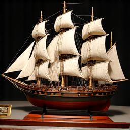 Voltooid scheepsmodel met authentieke tuigage