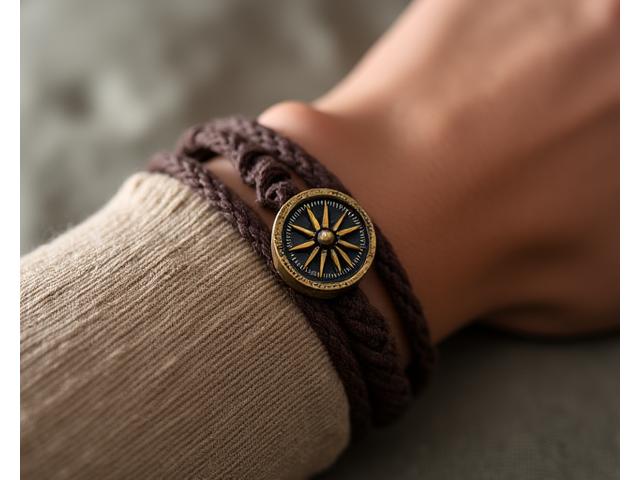 Handgeknoopte armband met een kompas-bedel.